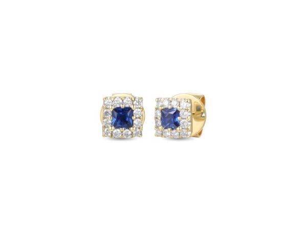 Square Blue Sapphire & Diamond Studs