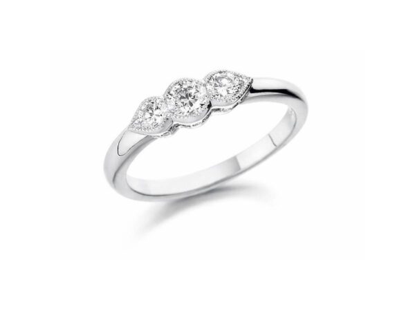 Platinum Three Stone Milgrain Set Diamond Ring