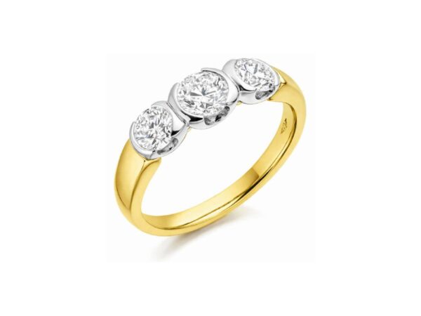 Two Tone Brilliant Cut Three Stone Ring