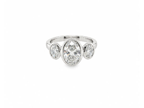 Platinum 3 Stone Oval Laboratory Grown Diamond Ring