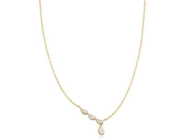 Ania Haie Silver Gold Plated Half-Bezel Angled & Dangle Teardrop Necklace