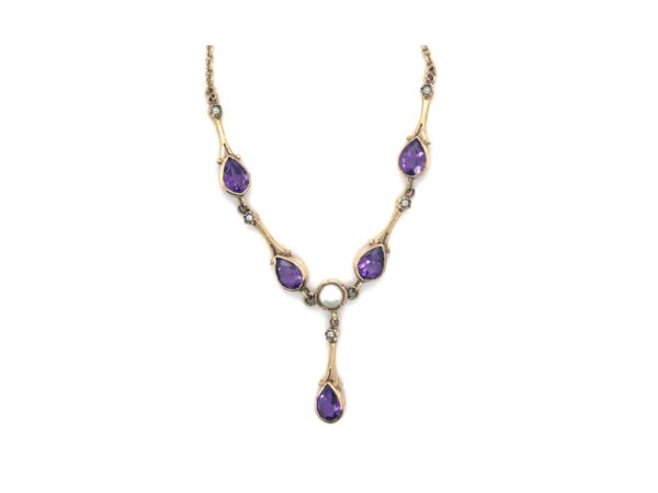 Pre-owned 9ct Amethyst and Cultured Pearl necklace