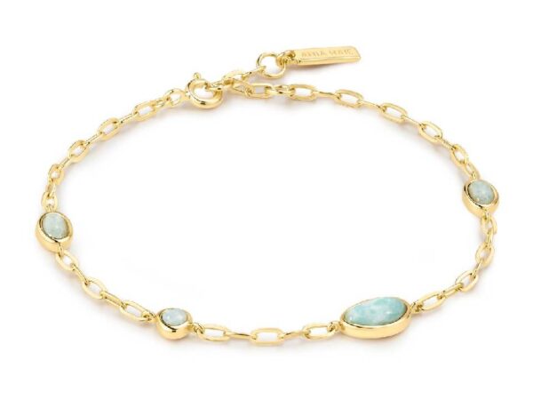 Ania Haie Silver Gold Plated Bezel Amazonite Organic Dome Pebble Station Bracelet