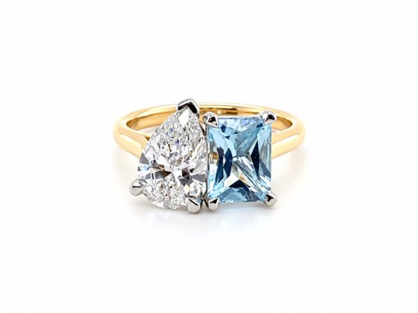Aquamarine & Lab Grown Diamond Toi Et Moi Ring