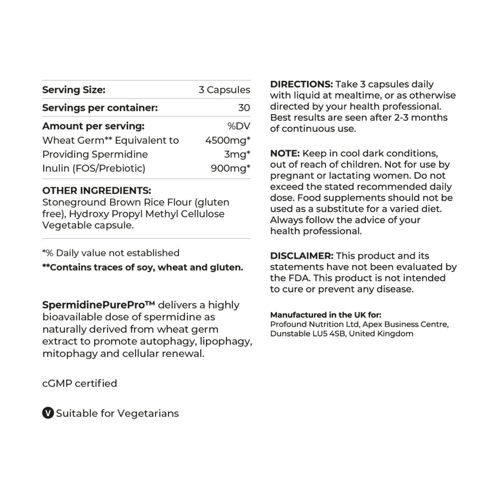 SpermidinePurePro™ – High Strength 3mg Spermidine-rich Wheat Germ Extract