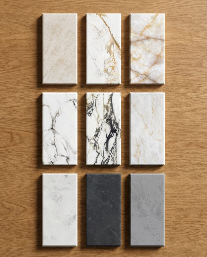 stone sample tiles with different finishes