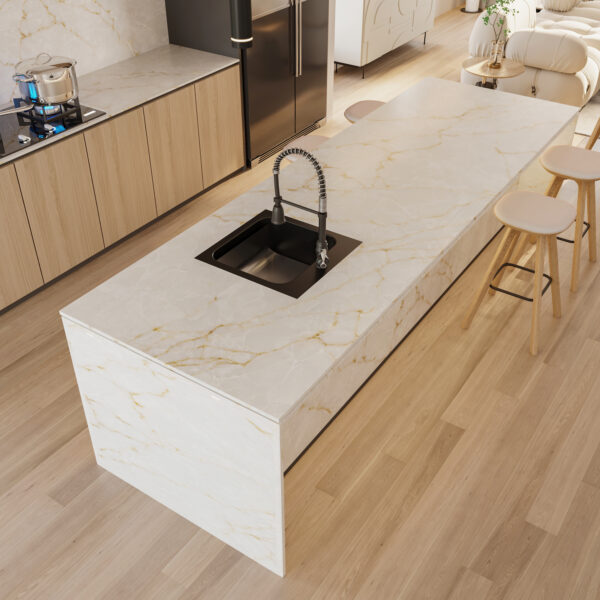     modern kitchen with silva bianca quartz worktop 