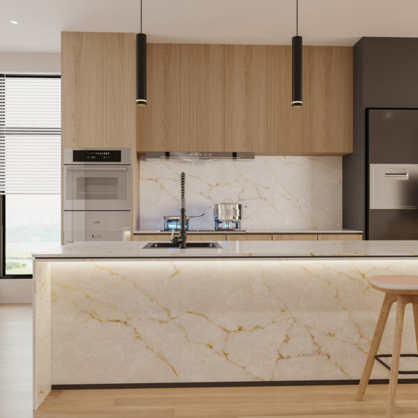     modern kitchen with silva bianca quartz worktop 