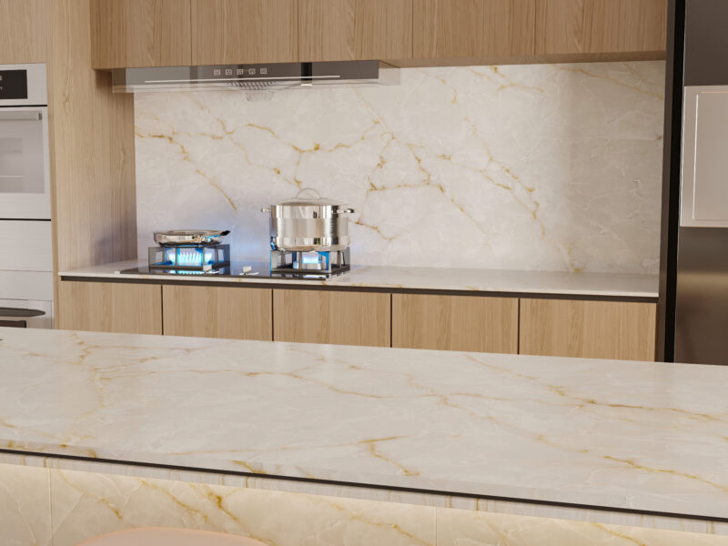     modern kitchen with silva bianca quartz worktop 