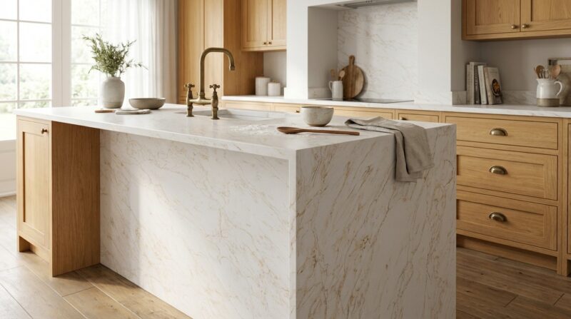 marble kitchen worktop in a modern kitchen setting