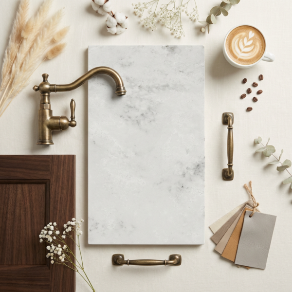     quartz sample layout with neutral tones and finishes