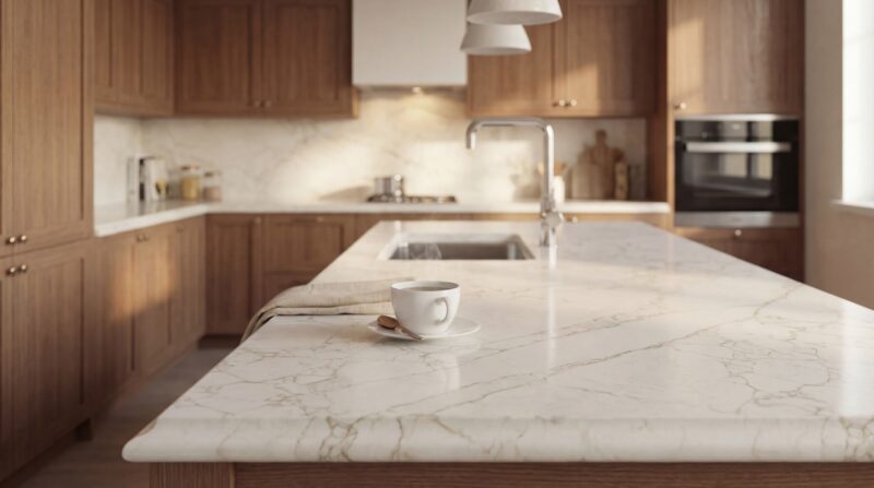 marble kitchen worktop in a modern kitchen