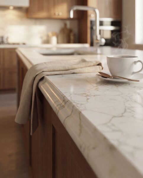 marble kitchen worktop with clean smooth finish