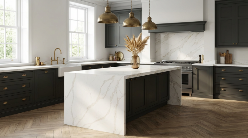 Modern Kitchen Render with quartz island