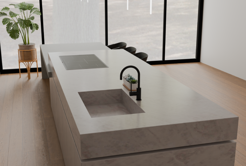     taj mahal quartz kitchen island with integrated sink