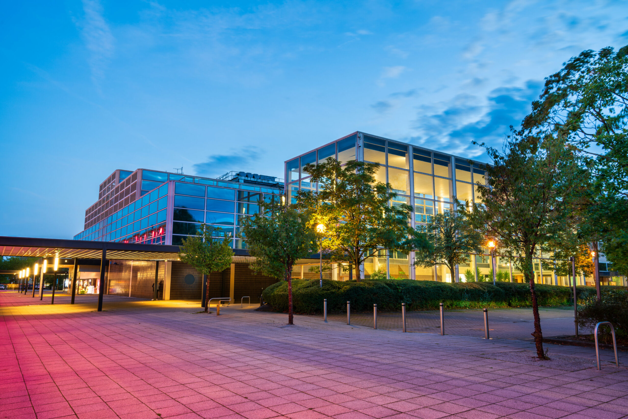 Milton Keynes city centre at dusk