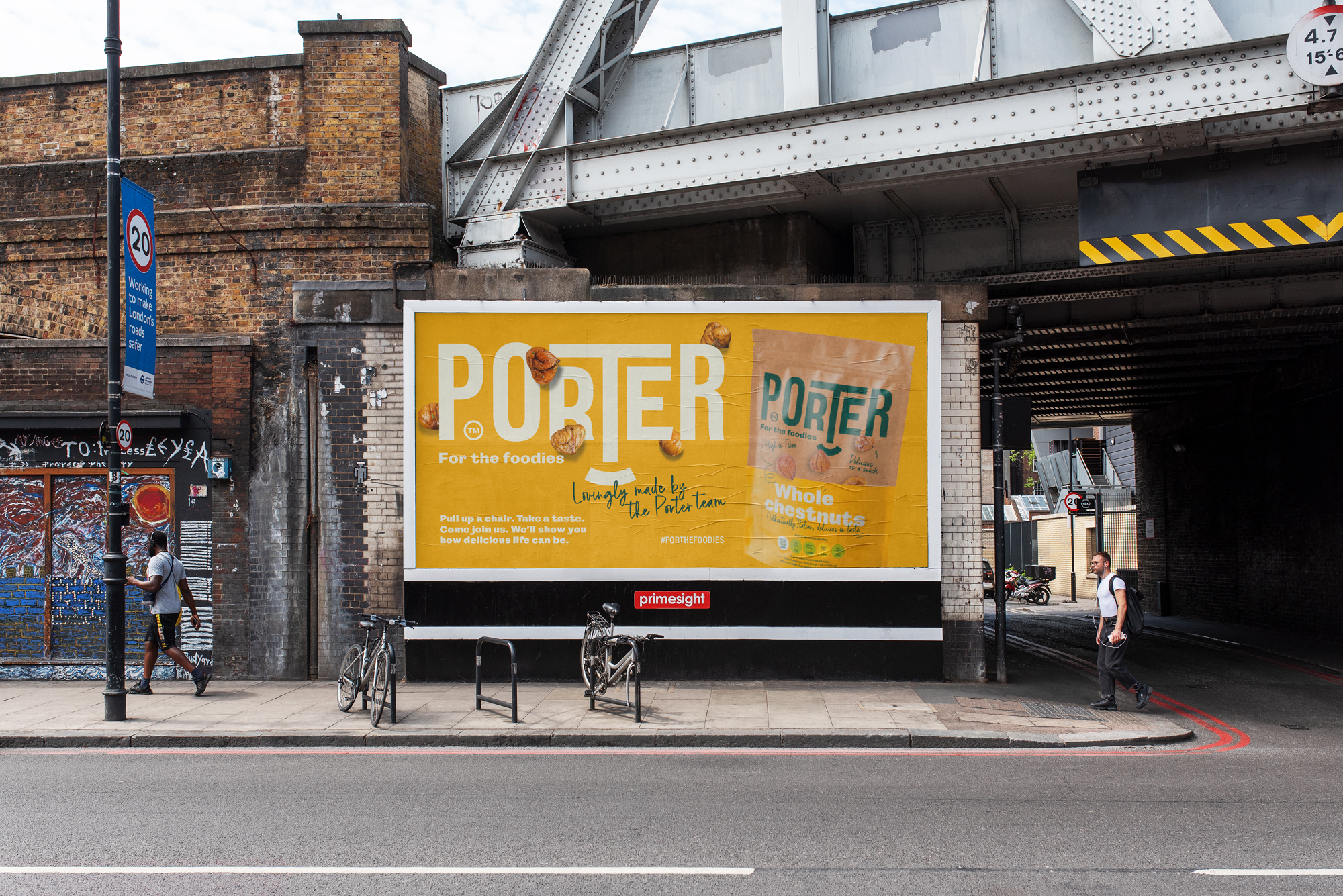 Porter billboard advertisement promoting whole chestnuts.