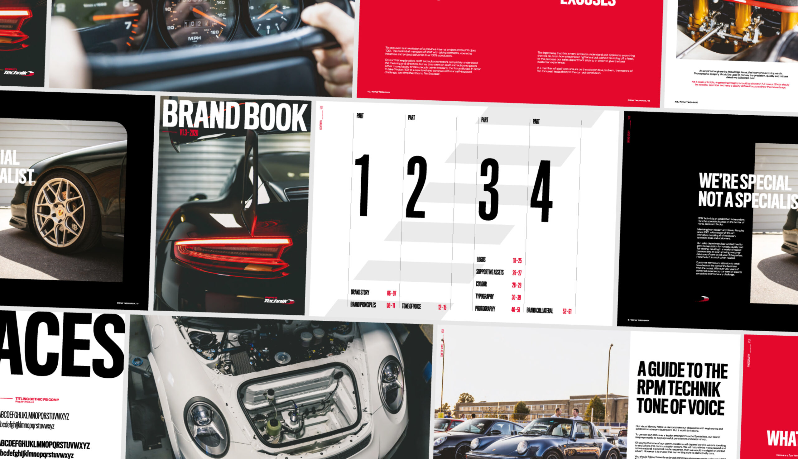 
Open RPM Technik brand book showing guidelines and design elements.
