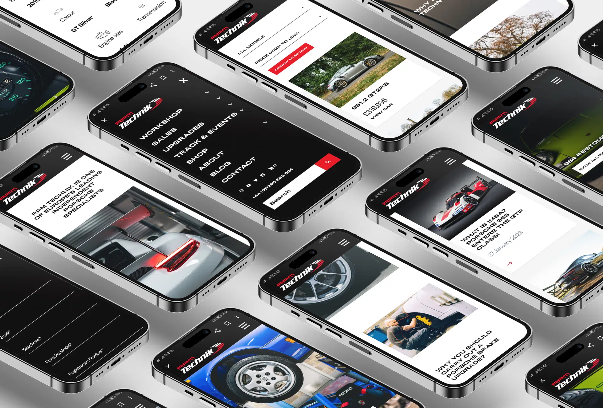RPM Technik website displayed across multiple mobile screens.