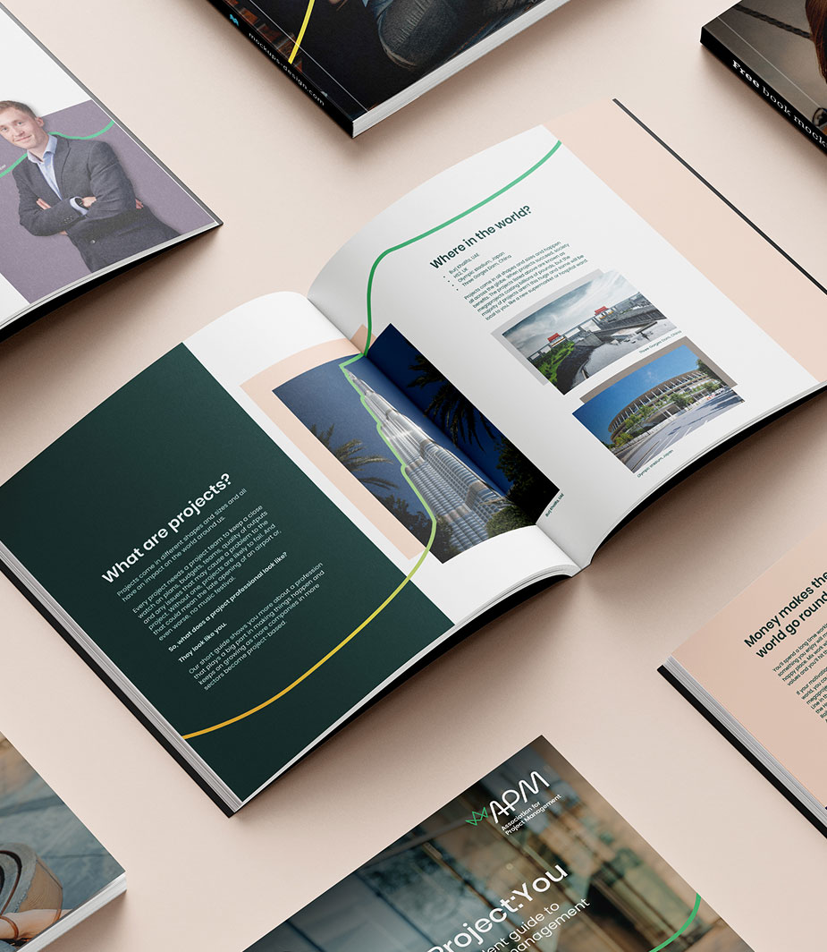 Brochure pages featuring modern design and visuals of iconic global landmarks