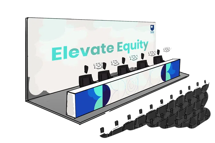 Illustration of stage design concept for The Open University’s Elevate Equity panel event.
