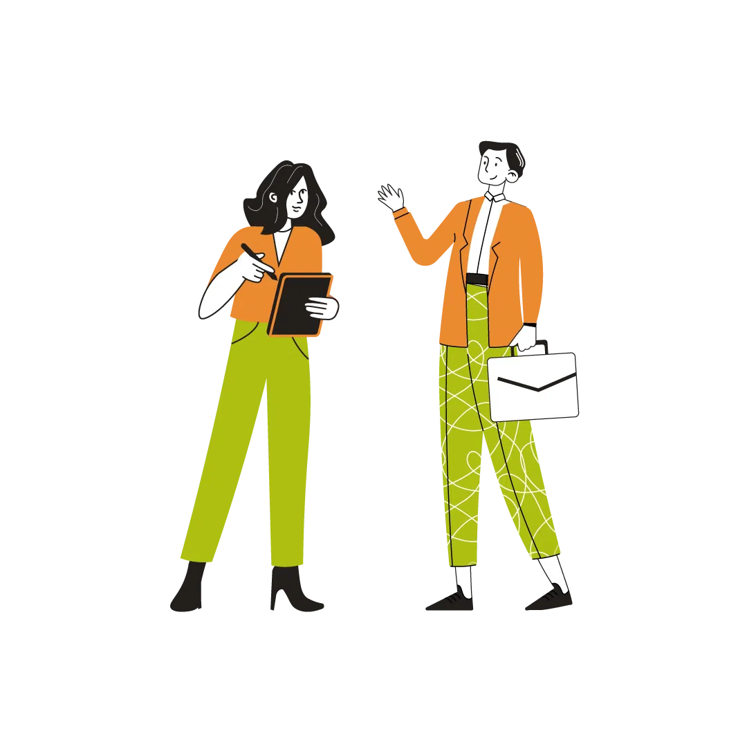 Woodfines illustration of two business professionals discussing work