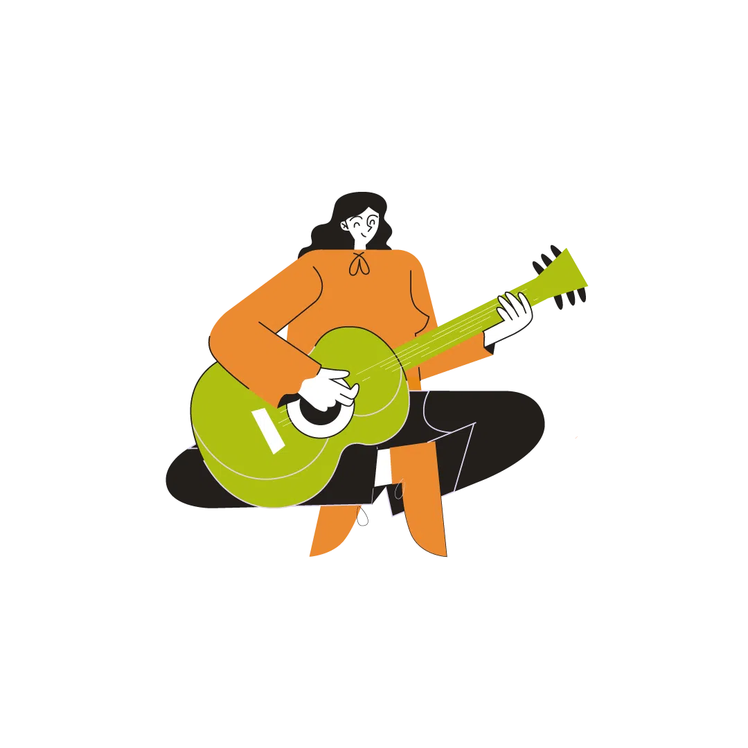 Woodfines illustration of a person playing a guitar