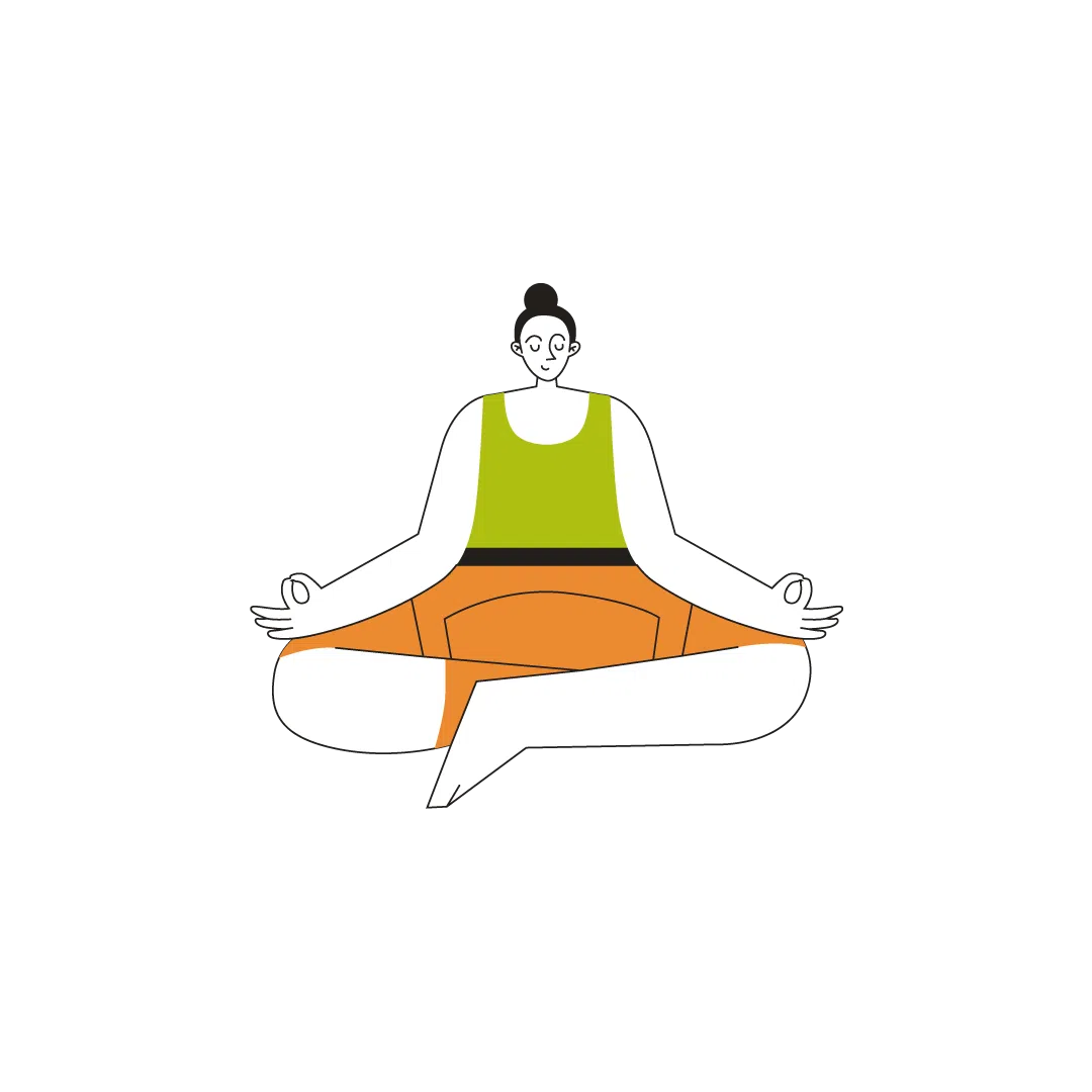Woodfines illustration of a person meditating in lotus position