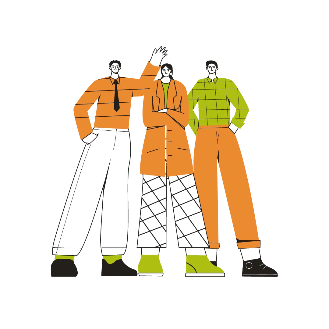 Woodfines illustration of three diverse colleagues standing together