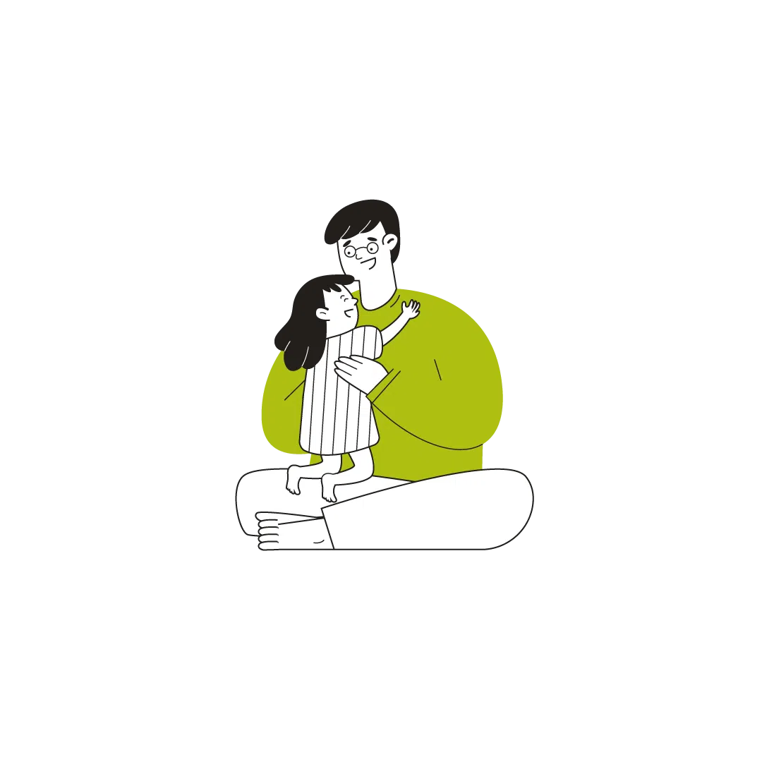 Woodfines illustration of parent hugging child