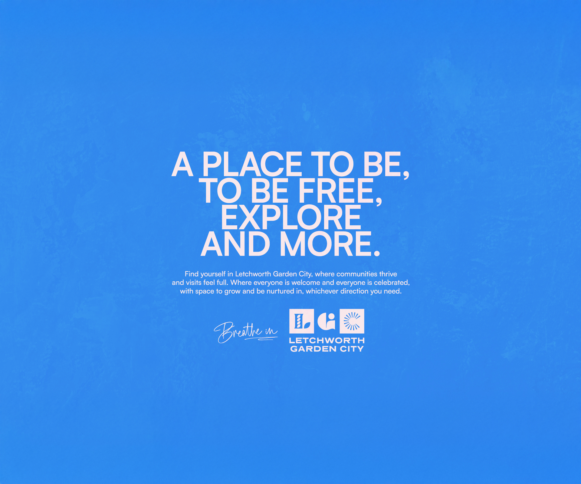  Poster with text promoting Letchworth Garden City against a blue background.