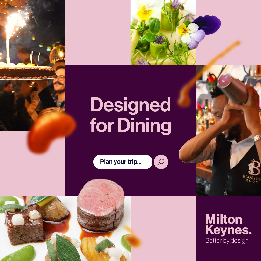 Destination Milton Keynes campaign image Designed for Dining Eating Out in MK