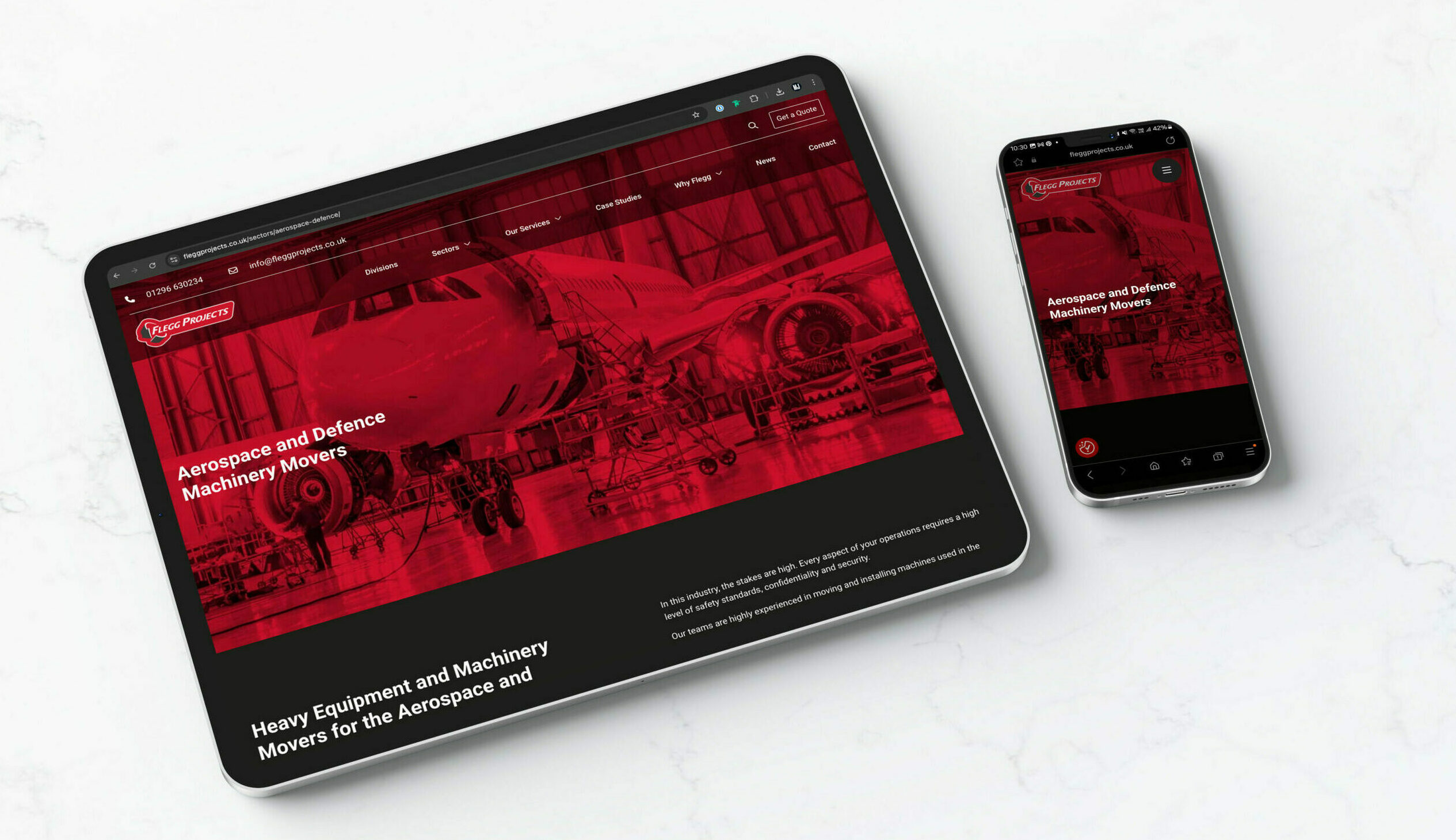 Flegg Projects responsive website displayed on tablet and smartphone.