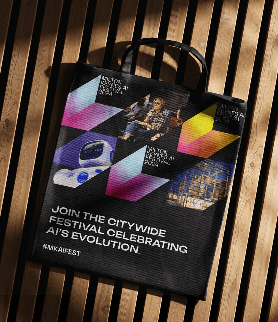 Tote bag – Tote bag design featuring Milton Keynes AI Festival branding.