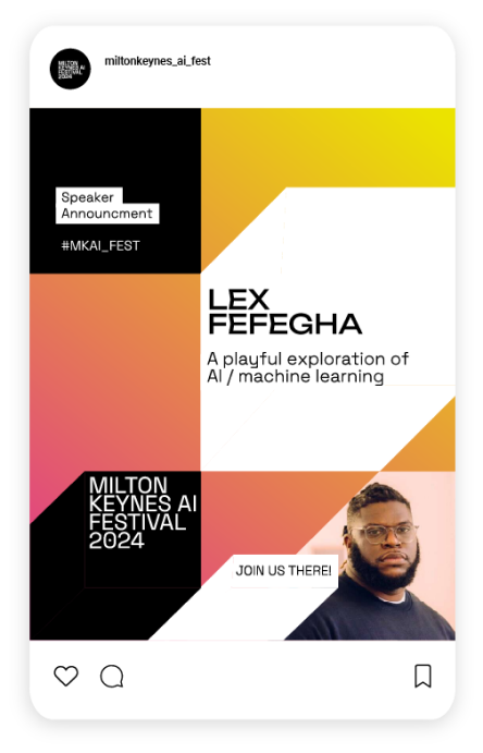 Post-02.png – Milton Keynes AI Festival Instagram post announcing speaker Lex Fefegba.