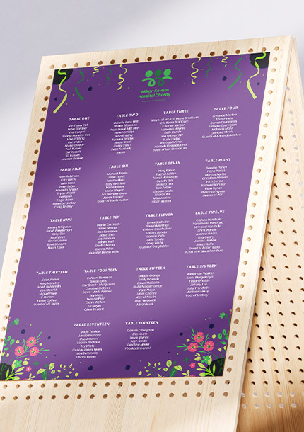 Purple seating plan for Milton Keynes Hospital Charity May Gala Ball.